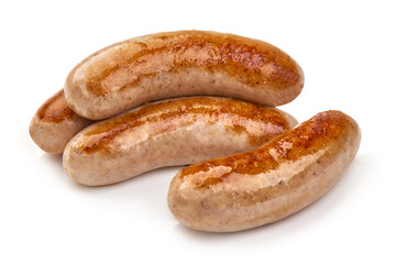 Grilled Munich Sausages, close-up, isolated on white background