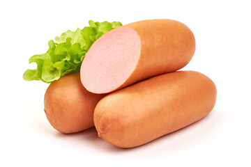 Boiled pork sausages, isolated on white background