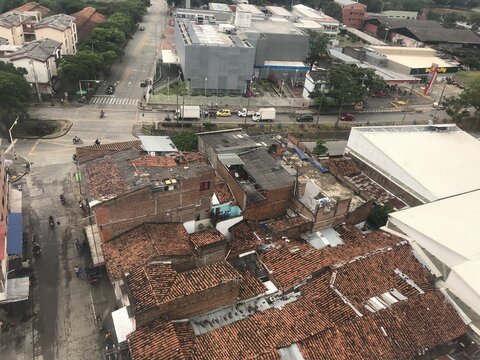 aerial view of the siloe neighborhood in the city of Cali Colombia from the cable car