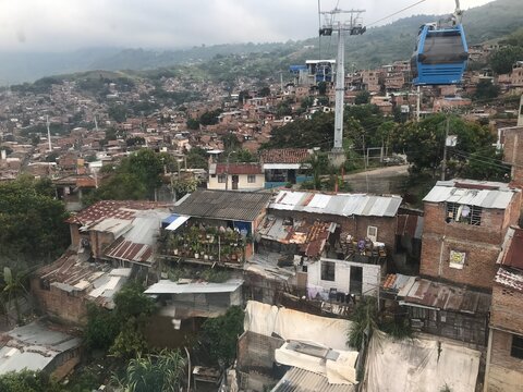 aerial view of the siloe neighborhood in the city of Cali Colombia from the cable car