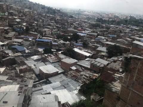 aerial view of the siloe neighborhood in the city of Cali Colombia from the cable car
