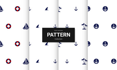 Set of  blue seamless patterns. Vector seamless nautical textures