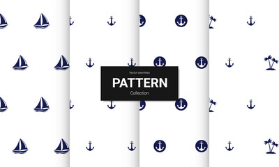 Set of  light blue seamless patterns. Vector seamless nautical textures