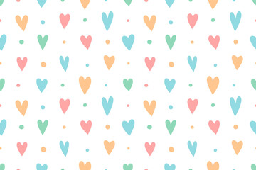 cute seamless pattern with hearts and dots on a white. vector.
