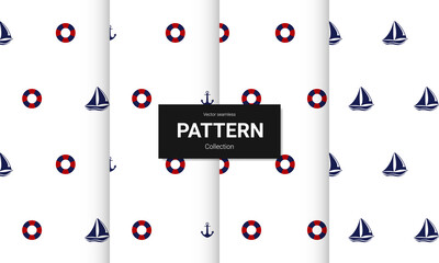 Set of blue seamless patterns. Vector seamless nautical textures