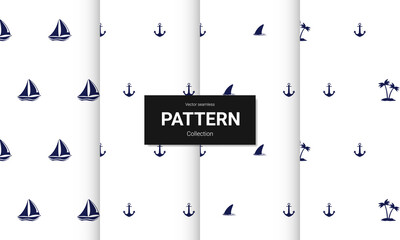 Set of  light blue seamless patterns. Vector seamless nautical textures
