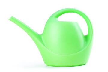 Green watering can isolated on white background