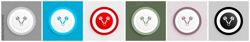 Poster pistons icon set, colorful flat design vector illustrations in 6 options for web design and mobile a
