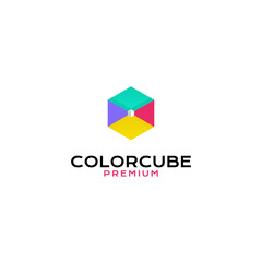 Cube color logo vector icon illustration simple style