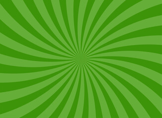 Sunlight horizontal spiral background. green color burst wallpaper.