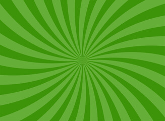 Sunlight horizontal spiral background. green color burst wallpaper.