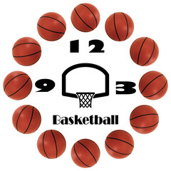 Basckeball Round Wall Clock Design with Clipping Path Isolaed on White