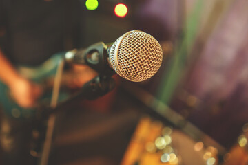 vocal microphone close up. band rehearsal