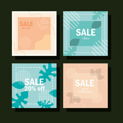 set sale new collection for season advertising jungle leaves layout banners