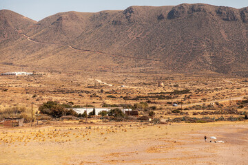 Views of Escullos beach and surroundings, in Almeria, Spain