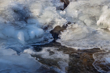 Flowing water under melting ice, concept of global warming