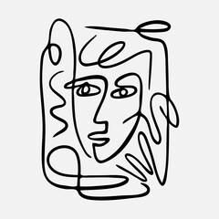 Vector hand drawn abstract face illustration in modern trendy style.