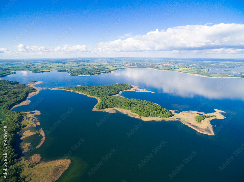 Wall mural Aerial view of Mamry Lake and Upalty island - the biggest Masurian island, Mazury, Poland