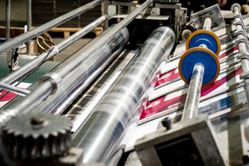 Printing at high speed on offset machine. Label, Rolled Up, Printing Out, Group of Objects, Merchandise