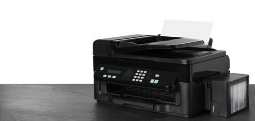 New modern multifunction printer on grey table