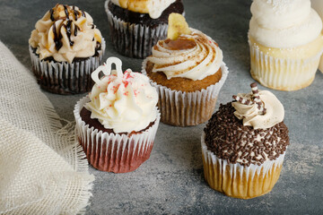 Obraz na płótnie Canvas Group of decorative cupcakes for celebration dessert food.