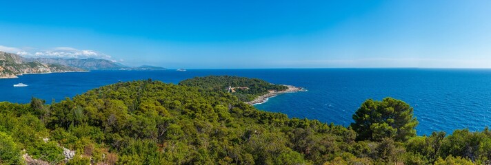 Aerial view of Lokrum island in Croatia with benedictine Monastery Of St Mary
