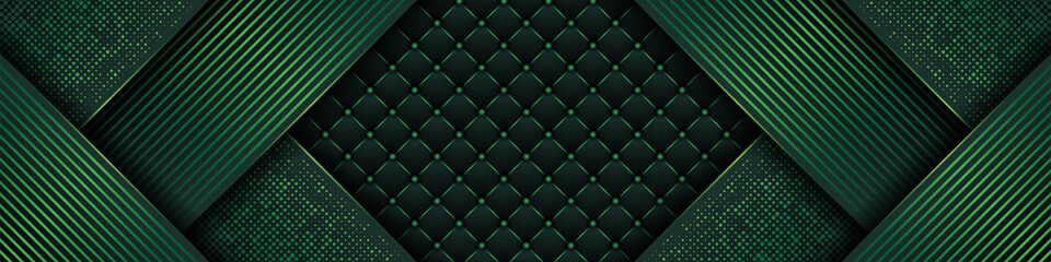 Luxury dark green background with backdrop overlap layer . Deep emerald pattern with vintage leather texture premium royal party - obrazy, fototapety, plakaty