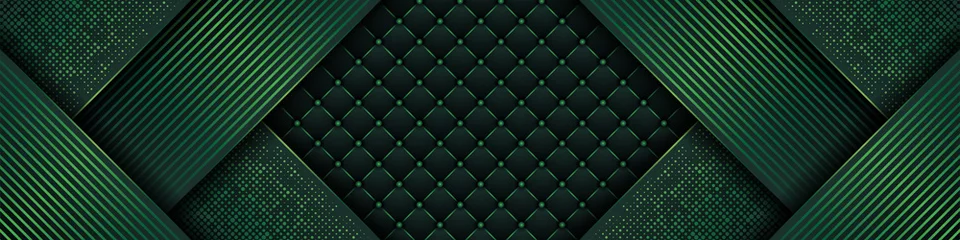 Poster Luxury dark green background with backdrop overlap layer . Deep emerald pattern with vintage leather texture premium royal party © bramantya