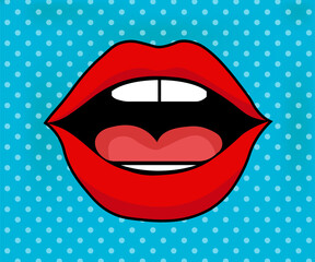 Pretty Female Lips in Retro Pop Art Style. Vector illustration