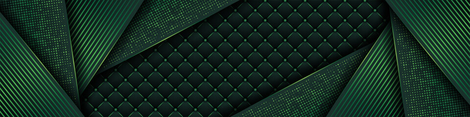 Luxury dark green background with backdrop overlap layer . Deep emerald pattern with vintage leather texture premium royal party