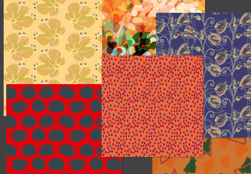 Seamless Pattern Set with Hand Drawn Floral Elements