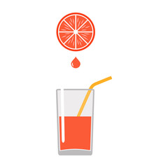 Glass with juice and grapefruit slices. Cartoon flat style