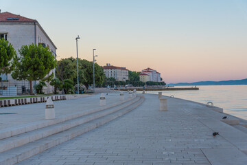 Sunrise view of Riva promenade in the historical part of Croatian city Zadar