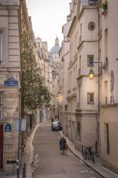 Paris, France - 02 12 2021: View of Rue de Bi&egrave;vre from Quai de la Tournelle
