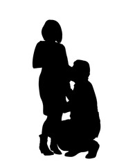 Lovely couple. Man kissing her pregnant wife silhouette. Vector illustration isolated on white background.