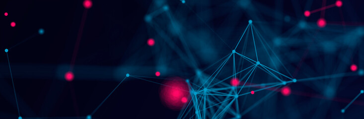 The distribution of triangular shapes in space. Network connection structure. Big data digital background.The structure of the network connection of points and lines. Data technology. 