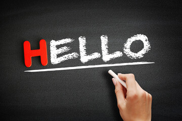 Hello text on blackboard, business concept background