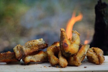 The preparation of the fish caught on fire.