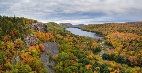 Beautiful autumn day at Lake of the Clouds at the Porcupine Mountains Wilderness State Park in the...