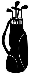 Golf Club Bag Silhouette over White Illustration with Clipping Path