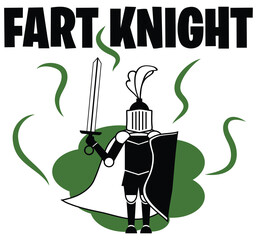 Funny Gassy Knight with Fart Cloud Illustration Isolated on White with Clipping Path
