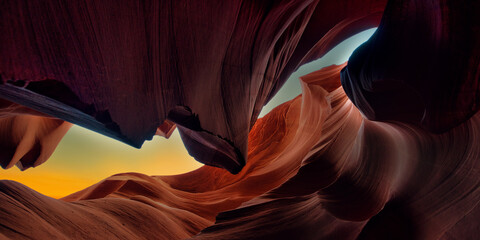 panoramic Antelope Canyon near page, arizona, united states of america - abstract background. 