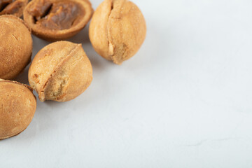 Walnut sweet cookies on a white background