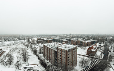 Fototapeta premium aerial view on winter snow landscape in Berlin