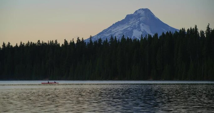 Mt. Hood And Timothy Lake At Sunset In Oregon, Wide