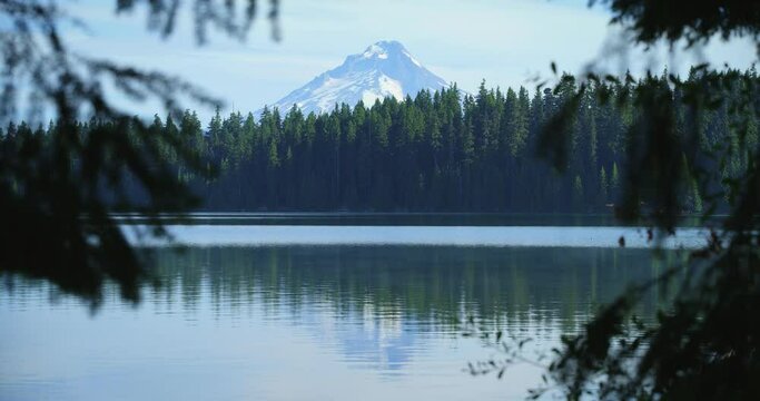 View of Mt. Hood from Oregon lake, wide