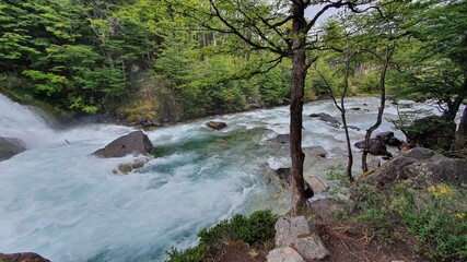 View of waterfall with lagoon