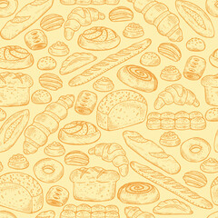 Grain products. Hand drawn Bread. Seamless background with bakery
