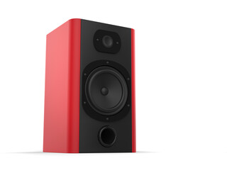 Modern music speaker with matte red side panels