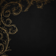Dark anthracite background with luxery golden floral ornaments and golden swirls. Good for logo or invitation.